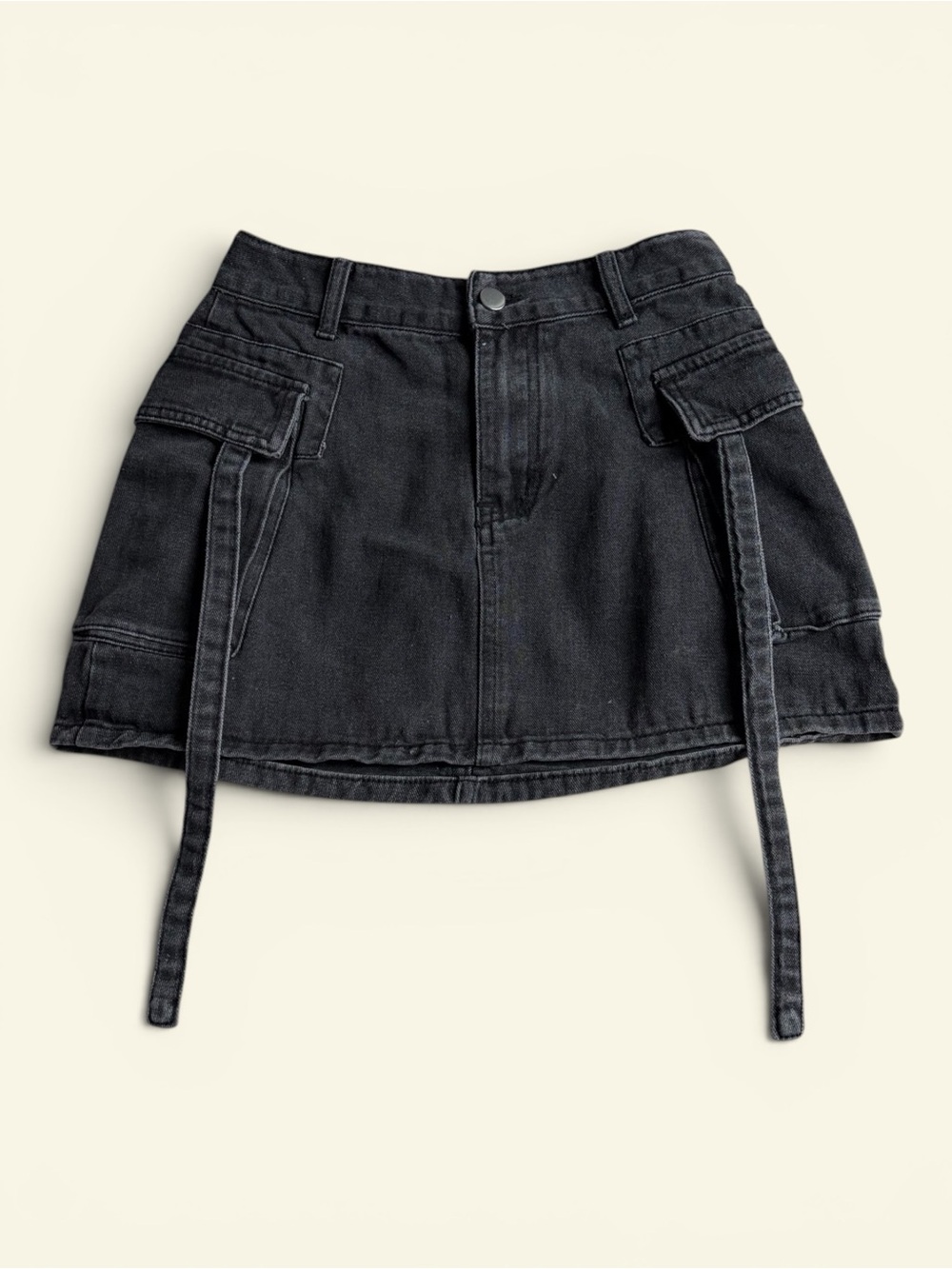 Black Denim Cargo Mini Skirt Utility Y2K Grunge Strap Detail Size Small Alt Goth